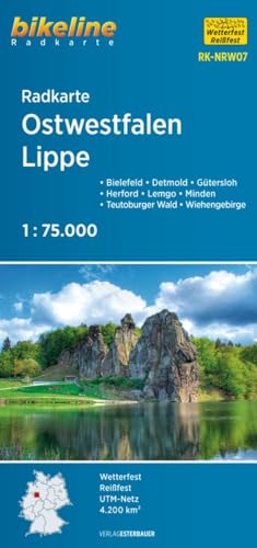 Radkarte Ostwestfalen Lippe (RK-NRW07): Bielefeld – Detmold – Gütersloh – Herford – Lemgo – Minden – Teutoburger Wald – Wiehengebirge, 1:75.000, ... GPS-tauglich mit UTM-Netz (Bikeline Radkarte)