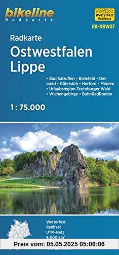 Radkarte Ostwestfalen Lippe (RK-NRW07): Bielefeld – Detmold – Gütersloh – Herford – Lemgo – Minden – Teutoburger Wald – Wiehengebirge, 1:75.000, ... GPS-tauglich mit UTM-Netz (Bikeline Radkarte)
