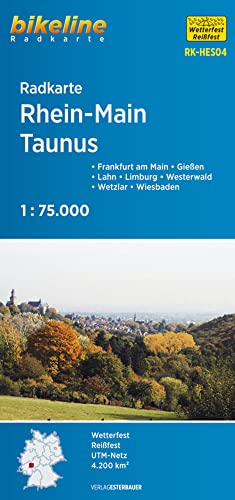 Radkarte Rhein-Main, Taunus (RK-HES04): Frankfurt am Main – Gießen – Lahn – Limburg – Westerwald – Wetzlar – Wiesbaden. 1:75.000, wetterfest/reißfest, GPS-tauglich mit UTM-Netz (Bikeline Radkarte)