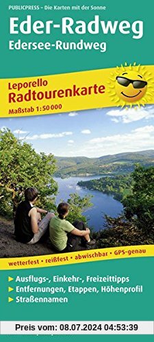 Radtourenkarte Eder-Radweg, Edersee-Rundweg: mit Ausflugszielen, Einkehr- & Freizeittipps, wetterfest, reissfest, abwischbar, GPS-genau. 1:50000
