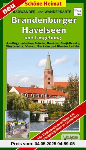 Radwander- und Wanderkarte Brandenburger Havelseen und Umgebung: Ausflüge zwischen Fohrde, Roskow, Groß-Kreutz, Wusterwitz, Viesen, Reckahn und Kloster Lehnin. 1:35000
