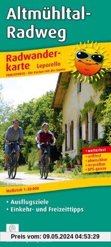 Radwanderkarte Altmühltal-Radweg: Mit Ausflugszielen, Einkehr- & Freizeittipps, wetterfest, reißfest, abwischbar, GPS-genau. 1:50000: Rothenburg ... mit Ausflugszielen, Einkehr- & Freizeittipps