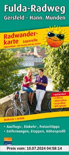 Radwanderkarte Fulda-Radweg, Gersfeld - Hann. Münden: Mit Ausflugszielen, Einkehr- und Freizeittipps, reissfest, wetterfest, abwischbar, GPS-genau. ... beschriftbar und wieder abwischbar