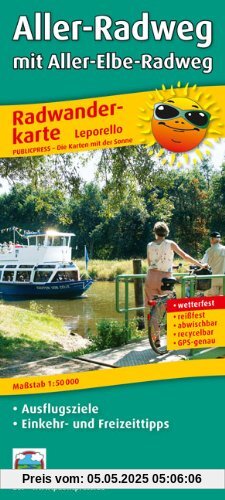 Radwanderkarte Leporello Aller-Radweg mit Aller-Elbe-Radweg: mit Ausflugszielen, Einkehr- & Freizeittipps, wetterfest, reißfest, abwischbar, GPS-genau. 1:50000