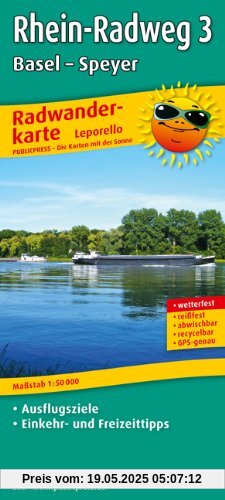 Radwanderkarte Leporello Rhein-Radweg 3, Basel - Speyer: Mit Ausflugszielen, Einkehr- & Freizeittipps, wetterfest, reißfest, abwischbar, GPS-genau. ... wetterfest, reissfest, abwischbar, GPS-genau