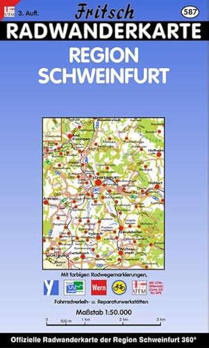 Radwanderkarte Region Schweinfurt: M 1:50000: Mit farbigen Radwegemarkierungen, Fahrradverleih- u. Reparaturwerkstätten (Fritsch Radkarte 1:50000) von Fritsch Landkarten-Verlag