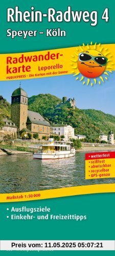 Radwanderkarte Rhein-Radweg 4, Speyer - Köln: Mit Ausflugszielen, Einkehr- & Freizeittipps, wetterfest, reißfest, abwischbar, GPS-genau. 1:50000: mit ... reissfest, abwischbar, GPS-genau. 1:50000