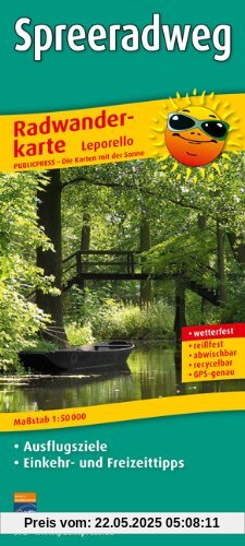 Radwanderkarte Spreeradweg - Leporello-Falzung: Mit Ausflugszielen, Einkehr- & Freizeittipps, wetterfest, reissfest, abwischbar, GPS-genau. 1:50000