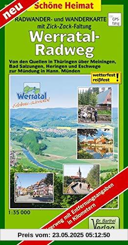 Radwanderkarte mit Zick-Zack-Faltung Werratal-Radweg: Von den Quellen in Thüringen über Meiningen, Bad Salzungen, Heringen und Eschwege zur Mündung in Hann. Münden. Maßstab 1:35000 (Schöne Heimat) Radwanderkarte mit Zick-Zack-Faltung Werratal-Radweg: Von den Quellen in Thüringen über Meiningen, Bad Salzungen, Heringen und Eschwege zur Mündung in Hann. Münden. Maßstab 1:35000 (Schöne Heimat)