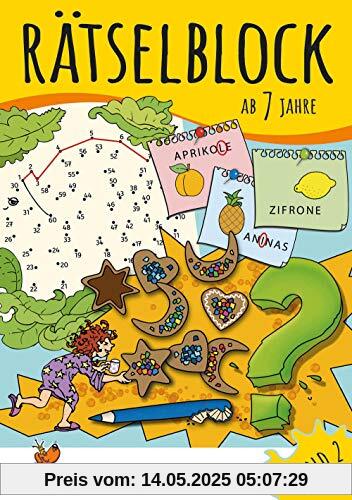 Rätselblock ab 7 Jahre, Band 2, A5-Block: Kunterbunter Rätselspaß: Labyrinthe, Fehler finden, Kreuzworträtsel, Punkte verbinden u.v.m. (Rätseln, knobeln, logisches Denken, Band 638)