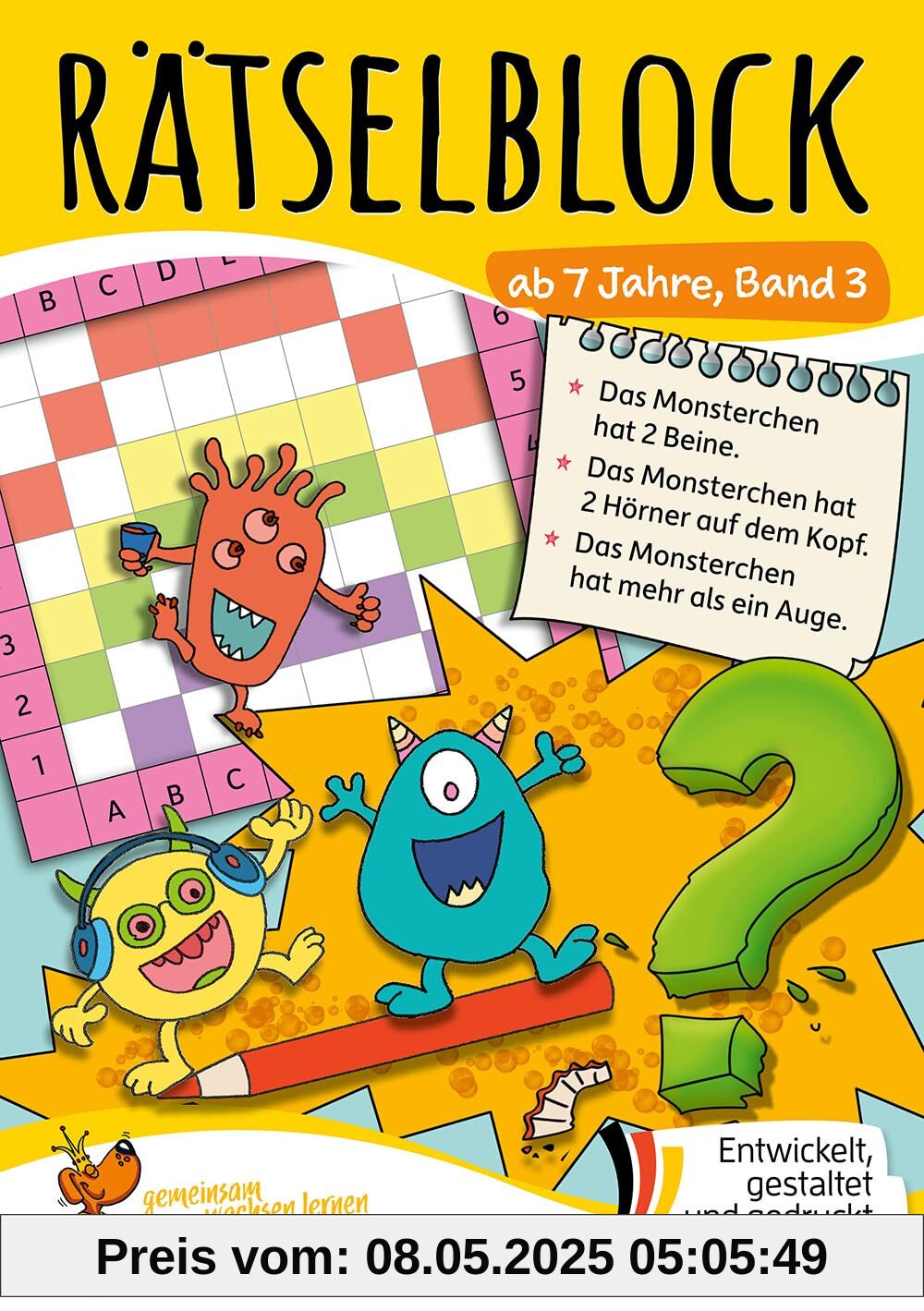 Rätselblock ab 7 Jahre, Band 3: Bunter Rätsel-Spaß für Kinder - Kreuzworträtsel, Sudoku, Labyrinth, Scherzfragen und Witze und logisches Denken (Rätselbücher, Band 655)