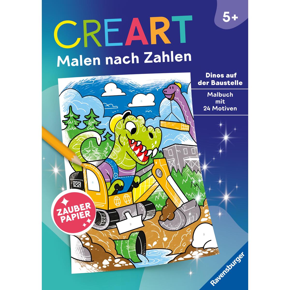 CreArt Malen nach Zahlen ab 5 - Zauberpapier: Dinos auf der Baustelle von Ravensburger Verlag