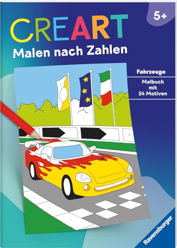 Ravensburger CreArt Malen nach Zahlen ab 5: Fahrzeuge, Malbuch, 24 Motive