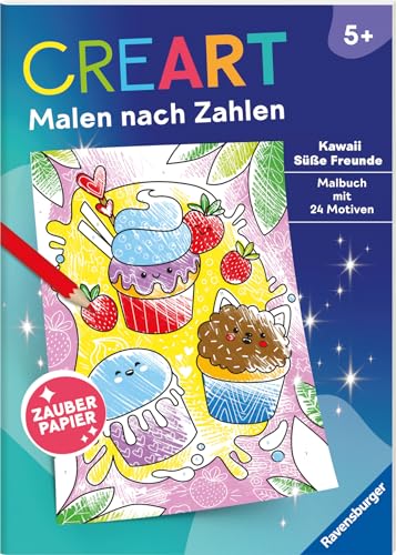 Ravensburger CreArt Malen nach Zahlen ab 5: Kawaii Süße Freunde, Malbuch, 24 Motive, Zauberpapier Ravensburger CreArt Malen nach Zahlen ab 5: Kawaii Süße Freunde, Malbuch, 24 Motive, Zauberpapier