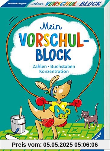 Ravensburger Mein Vorschul-Block - Zahlen, Buchstaben, Konzentration - Rätselspaß für Vorschulkinder ab 5 Jahren - Vorbereitung auf Schule Ravensburger Mein Vorschul-Block - Zahlen, Buchstaben, Konzentration - Rätselspaß für Vorschulkinder ab 5 Jahren - Vorbereitung auf Schule