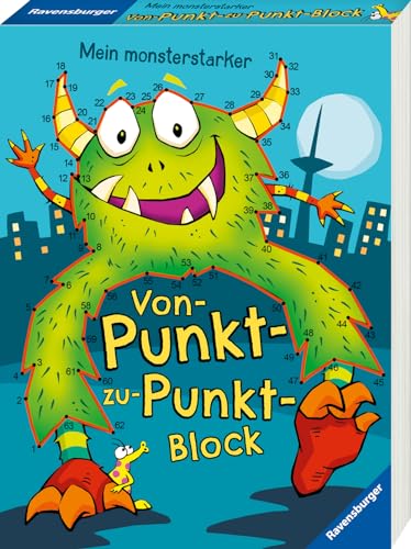 Ravensburger Mein monsterstarker Von-Punkt-zu-Punkt-Block - 100 lustige Motive zum Zahlen verbinden und Ausmalen, Rätselblock ab 5 Jahre, Geschenke für Kinder von Ravensburger