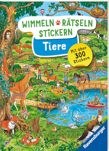 Ravensburger Wimmeln, Rätseln, Stickern: Tiere - Stickerbuch ab 4 Jahren, 13 Wimmelbilder, über 300 Sticker, Tiere Ravensburger Wimmeln, Rätseln, Stickern: Tiere - Stickerbuch ab 4 Jahren, 13 Wimmelbilder, über 300 Sticker, Tiere