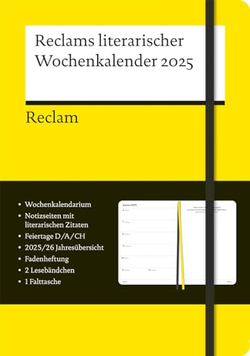 Reclams literarischer Wochenkalender 2025: Buchkalender (Flexobroschur) im Format A5 mit Gummiband, Falttasche und 52 inspirierenden Zitaten aus der Weltliteratur