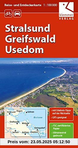Reise- und Entdeckerkarte Stralsund, Greifswald, Usedom: Maßstab 1:100.000, GPS-geeignet, Erlebnis-Tipps auf der Rückseite