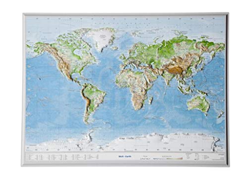 Relief Welt klein ohne Rahmen (1:107.000.000): Tiefgezogenes Kunststoffrelief von georelief Vertriebs GbR