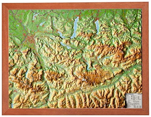 Reliefkarte Salzkammergut mit Rahmen(1:300.000): Reliefkarte Salzkammergut mit Holzrahmen(1:300.000): Tiefgezogenes Kunststoffrelief von georelief Vertriebs GbR