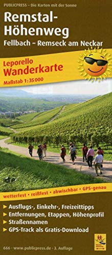 Remstal-Höhenweg, Fellbach - Remseck am Neckar: Leporello Wanderkarte mit Ausflugszielen, Einkehr- & Freizeittipps, GPS-genau. 1:35000 (Leporello Wanderkarte: LEP-WK) von Publicpress