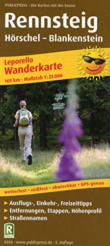 Rennsteig, Hörschel - Blankenstein: Leporello Wanderkarte mit Ausflugszielen, Einkehr- & Freizeittipps, wetterfest, reissfest, abwischbar, GPS-genau. 1:25000 (Leporello Wanderkarte: LEP-WK)