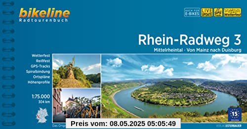 Rhein-Radweg / Rhein-Radweg Teil 3: Mittelrheintal · Von Mainz nach Duisburg, 304 km, 1:75.000, wetterfest/reißfest, GPS-Tracks Download, LiveUpdate