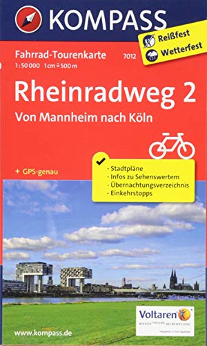 Fahrrad-Tourenkarte Rheinradweg 2, Von Mannheim nach Köln: Fahrrad-Tourenkarte. GPS-genau. 1:50000. (KOMPASS-Fahrrad-Tourenkarten, Band 7012)