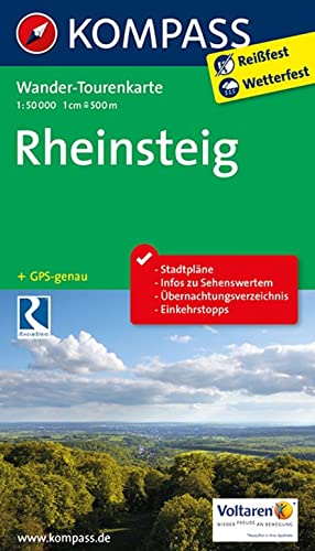 KOMPASS Wander-Tourenkarte Rheinsteig 1:50.000: Leporello Karte, reiß- und wetterfest