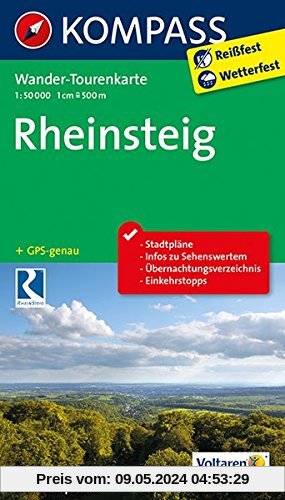 Rheinsteig: Wander-Tourenkarte. GPS-genau. 1:50000 (KOMPASS-Wander-Tourenkarten)
