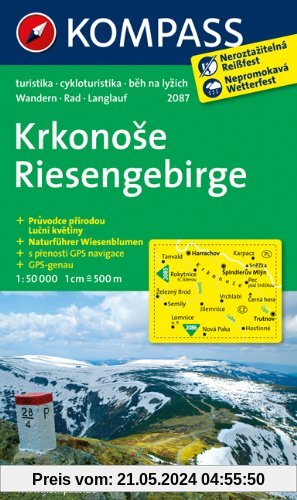 Riesengebirge / Krkonose: Wanderkarte mit Naturführer tschechisch /deutsch, Radrouten und Loipen. GPS-genau. 1:50000