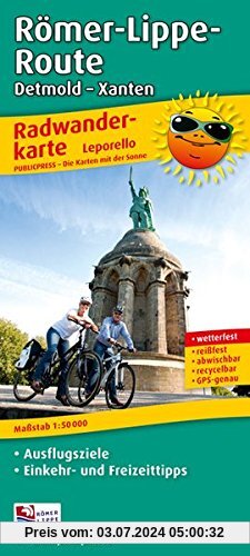 Römer-Lippe-Route, Detmold - Xanten: Leporello Radtourenkarte mit Ausflugszielen, Einkehr- & Freizeittipps, wetterfest, reißfest, GPS-genau, 1:50000
