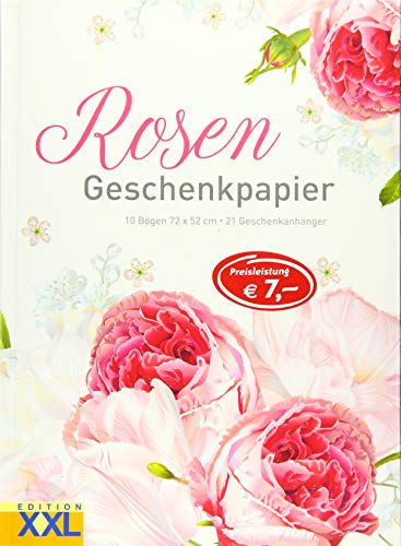 Rosen - Geschenkpapier: 10 Bögen, 72 x 52 cm, 21 Geschenkanhänger im Set
