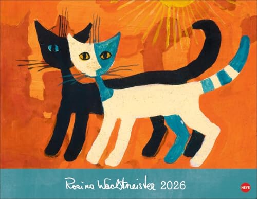 Rosina Wachtmeister Posterkalender 2026: Hochwertig gestalteter Wandkalender mit Gold- und Silberfolienprägung. Katzenmotive in einem Posterkalender als dekorativer Blickfang. von Heye