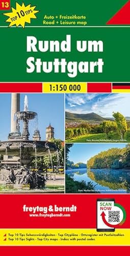 Rund um Stuttgart, Autokarte 1:150.000, Top 10 Tips, Blatt 13 (freytag & berndt Auto + Freizeitkarten)