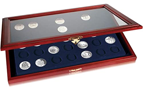 SAFE 5869 Echt Holz Münzkasette für 35 x 2 Euro Euromünzen | ebenso für 10/20 Euro ohne Münzkapseln geeignet | Königsblaue Samteinlage | Abmessungen: 375x260x30 mm