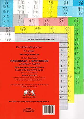 DürckheimRegister HABERSACK + SARTORIUS KOMPAKT: Gesetze und §§: 200 Registeretiketten (sog. Griffregister). Markiere die wichtigsten Gesetze und ... der wichtigsten Gesetze und Paragrafen von DürckheimRegister Seit 1999 Nr. 1