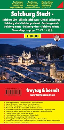Salzburg Stadt, Stadtplan 1:10.000, Touristenplan: Stadt. Dtsch.-Engl.-Russ.-Italien.. Mit Sehenswürdigkeiten u. Umgebung d. Festspielstadt, Cityplan