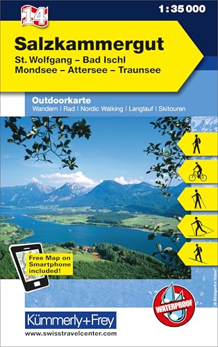 Salzkammergut Nr. 14 Outdoorkarte Österreich 1:35 000: St. Wolfgang, Bad Ischl, Mondsee, Attersee, Traunsee, free Download mit HKF Maps App (Kümmerly+Frey Outdoorkarten Österreich, Band 14)