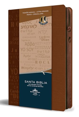 Biblia RVR 1960 letra grande tamaño manual cremallera e índice canela nombres de Dios / Spanish Bible RV60 Handy Size Large Print Brown Names of God Index Z