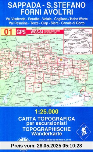 Sappada, S. Stefano, Forni Avoltri: Wanderkarte Tabacco. 1:25000 (Cartes Topograh)