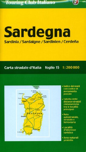 Sardegna /Sardinia /Sardinien: 1:200000: Ortsnamenverzeichnis, Strassenentfernungen (Carte Regionali) von Touring Club Italiano