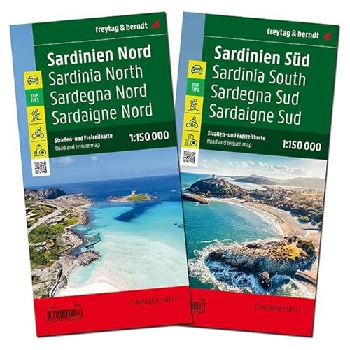 Sardinien, Straßenkarten-Set 1:150.000, freytag & berndt: 2 Blätter in Kunststoff-Hülle mit Infoguide und Top Tips, Radwege, Cagliari (freytag & berndt Auto + Freizeitkarten) von Freytag-Berndt und ARTARIA