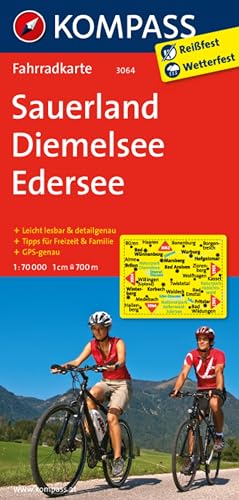 KOMPASS Fahrradkarte 3064 Sauerland - Diemelsee - Edersee 1:70.000: reiß- und wetterfest von Kompass