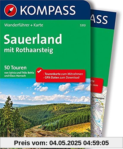 Sauerland mit Rothaarsteig: Wanderführer mit Extra-Tourenkarte, 50 Touren, GPX-Daten zum Download (KOMPASS-Wanderführer, Band 5310)
