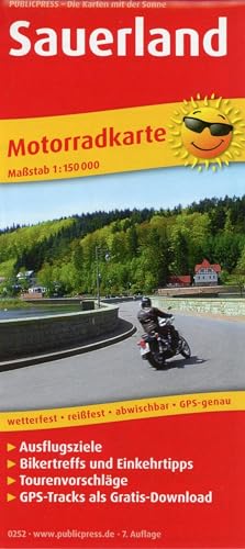 Sauerland: Motorradkarte mit Tourenvorschlägen, GPS-Tracks als Gratis-Download, Ausflugszielen, Einkehr- & Freizeittipps, wetterfest, reißfest, abwischbar, GPS-genau. 1:150000 (Motorradkarte: MK) von Publicpress