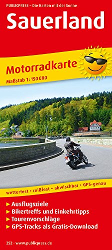 Sauerland: Motorradkarte mit Tourenvorschlägen, GPS-Tracks als Gratis-Download, Ausflugszielen, Einkehr- & Freizeittipps, wetterfest, reißfest, abwischbar, GPS-genau. 1:150000