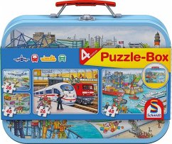 Schmidt 56508 - Verkehrsmittel, Puzzle-Boxim Metallkoffer mit 2x26 und 2x48 Teile von Schmidt Spiele