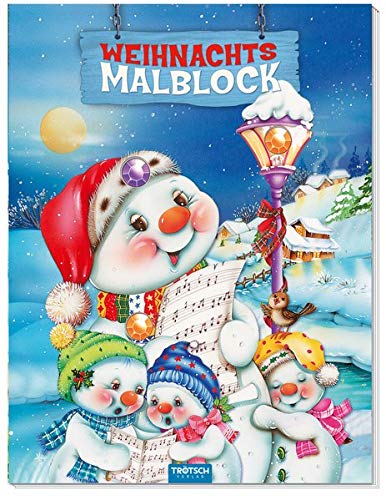 Schneemann-Malblock mit 3 Glitzersteinen und Farbvorlage Weihnachtsmalblock: Glitzer auf dem Cover